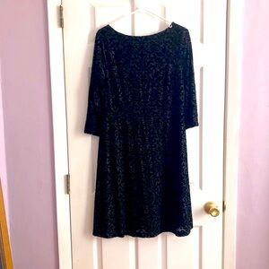 Talbots Velour Dress Black Fit and Flare Boat Neck 3/4 Sleeve LP fits up to 12
